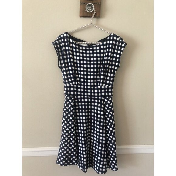 kate spade new york Dresses & Skirts - Kate Spade Womens Size S Gingham Ponte Fiorella Dress Blue White Fit Flare
